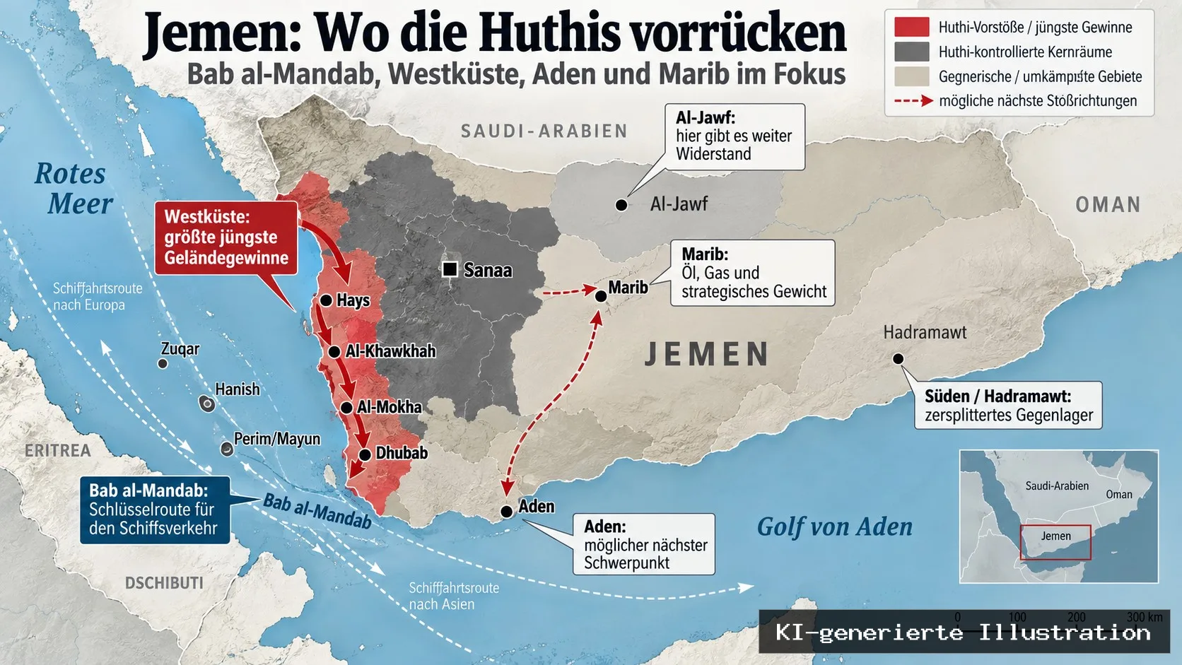 Huthis bauen ihre Macht am Bab al-Mandab aus: Aden und Marib rücken in den Fokus
