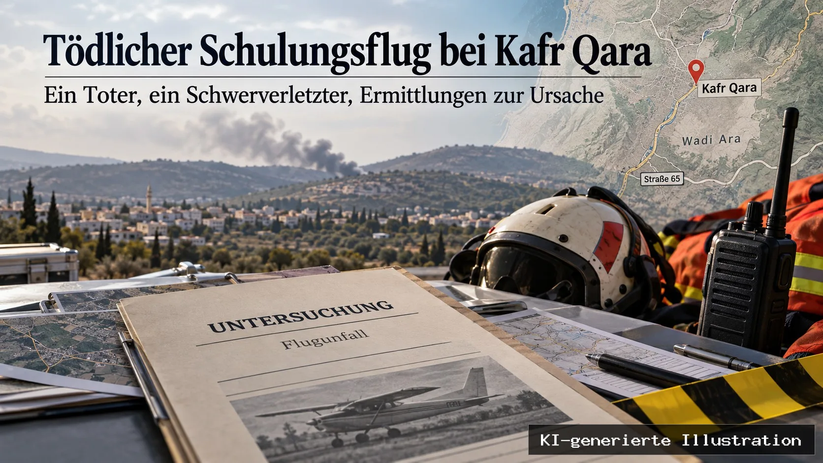 Tödlicher Schulungsflug bei Kafr Qara: Kleinflugzeug stürzt ab, Feuer rückt auf Häuser zu