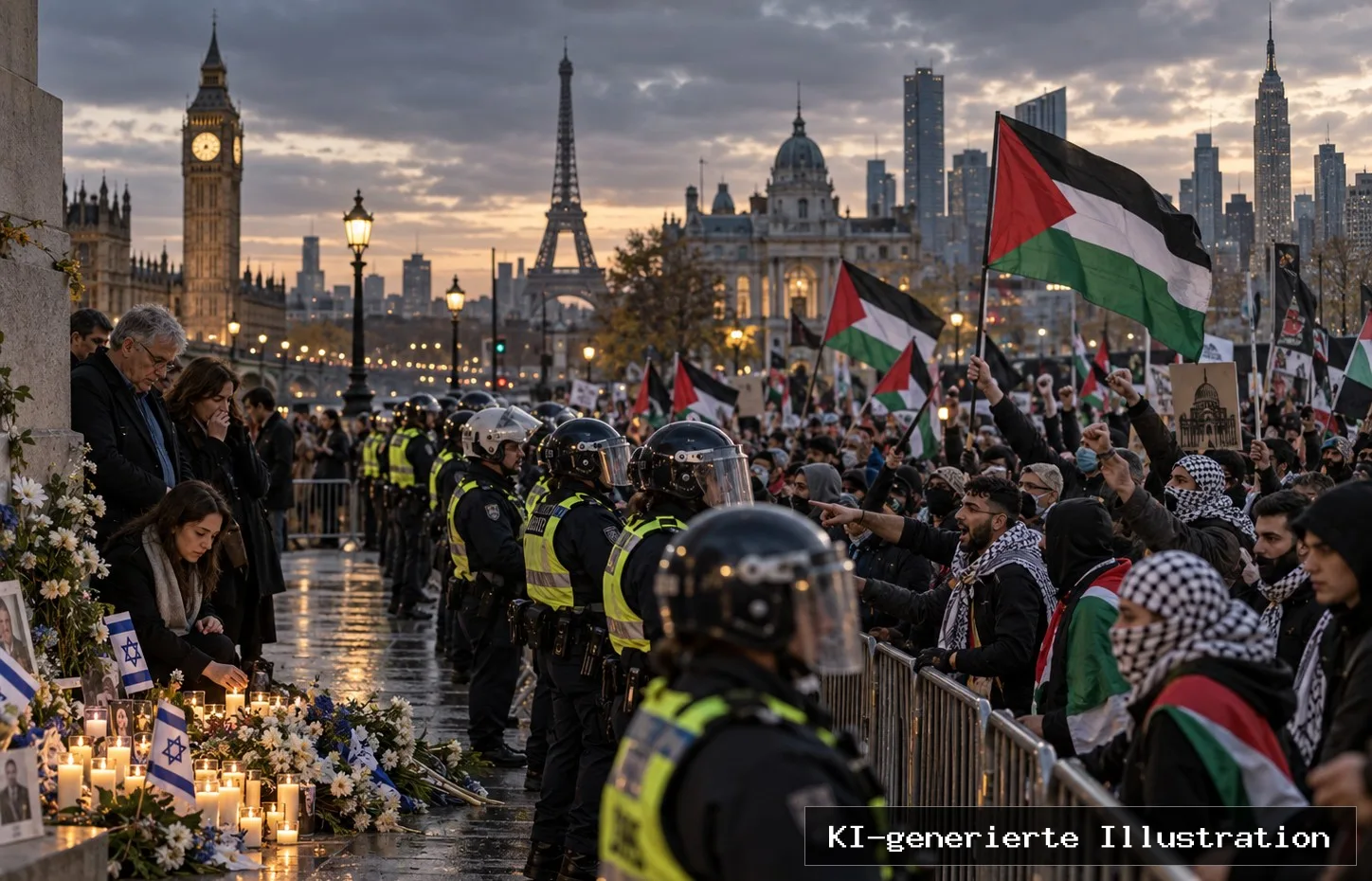 7. Oktober weltweit: Gewalt, Festnahmen und „Ruhm den Märtyrern“