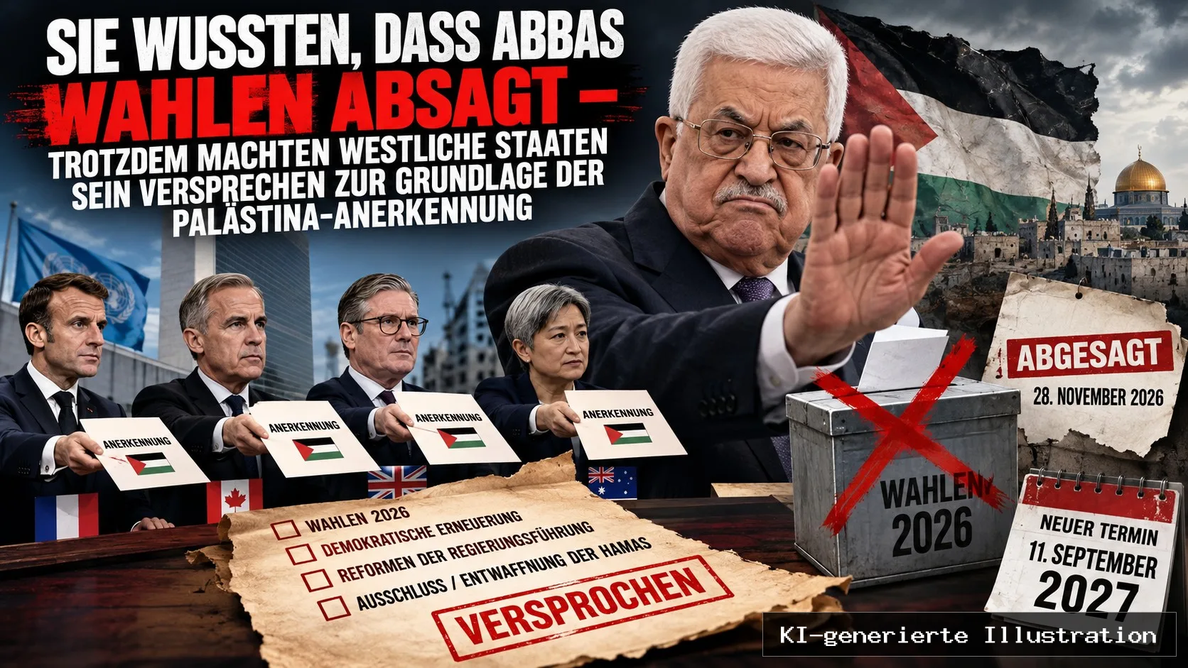 Sie wussten, dass Abbas Wahlen absagt, trotzdem machten westliche Staaten sein Versprechen zur Grundlage der Palästina-Anerkennung