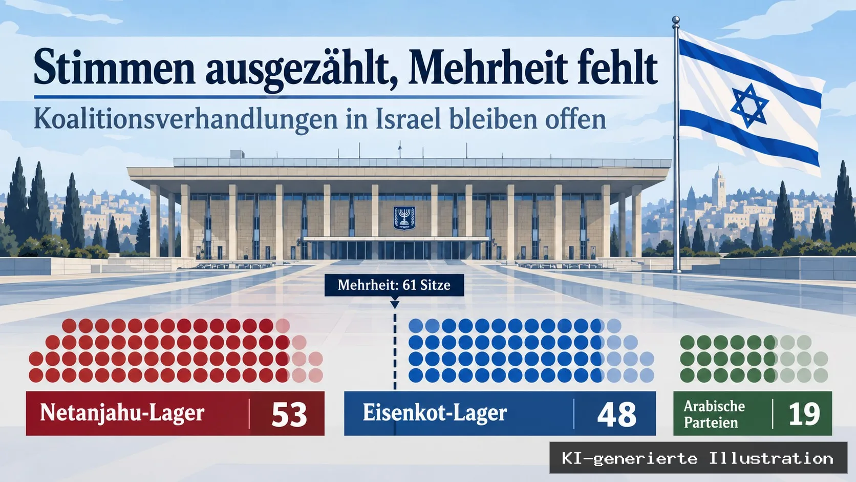 Stimmen ausgezählt, Mehrheit fehlt: Israels Parteien ringen um die Macht