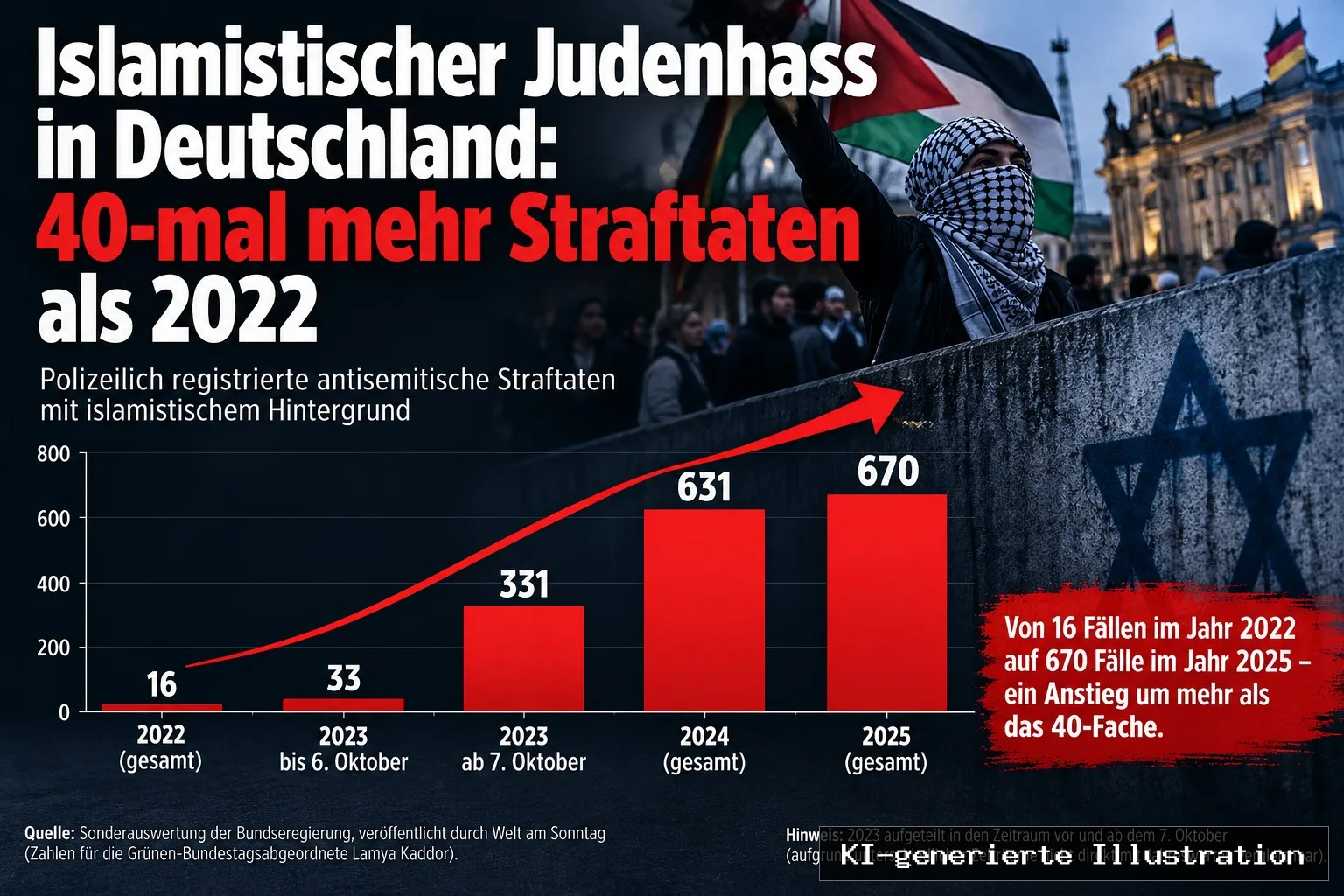 Islamistischer Judenhass in Deutschland: 40-mal mehr Straftaten als 2022